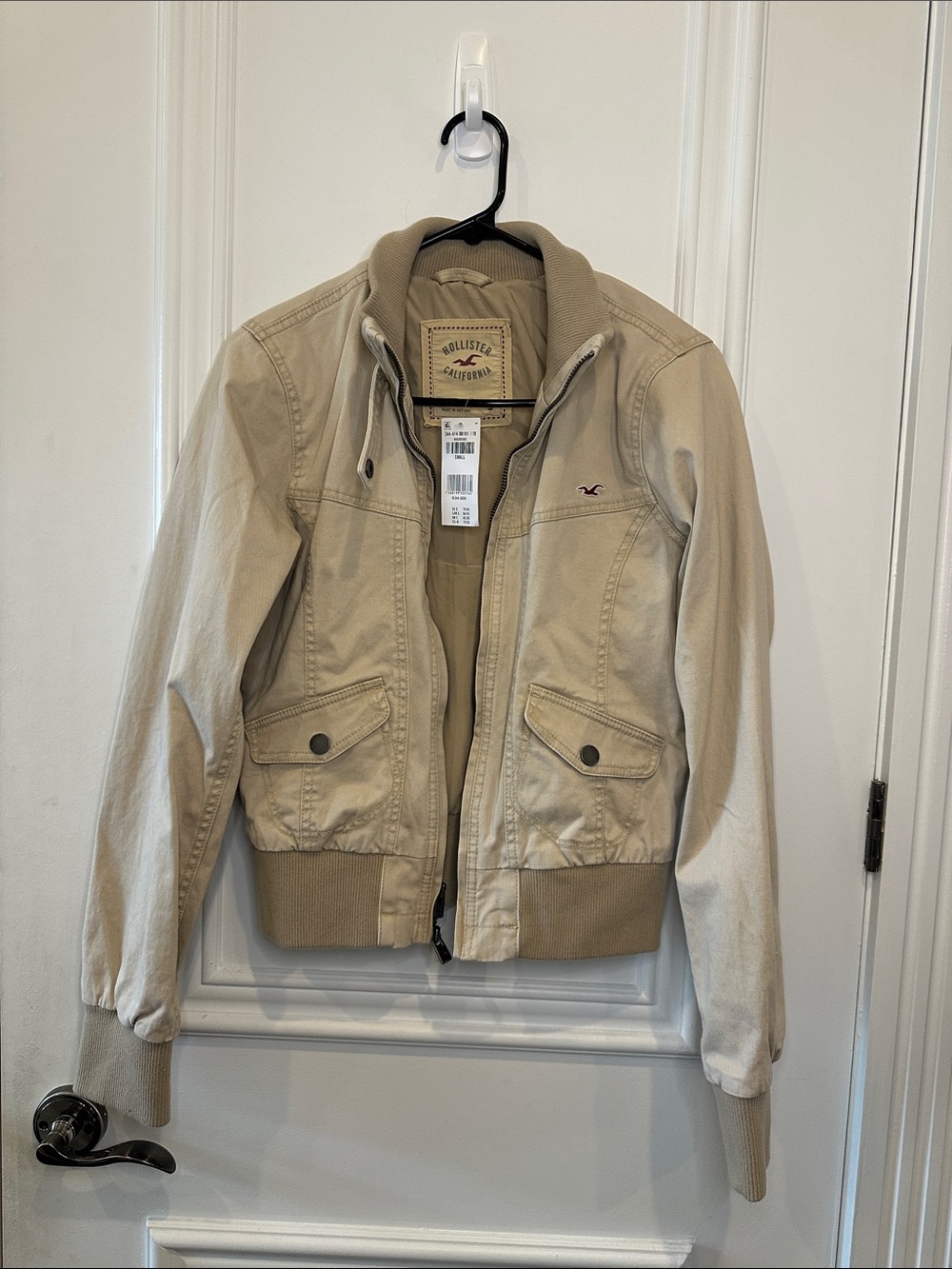 Hollister Women's Tan Twill Zip Up Bomber Jacket